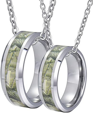 Beydodo Paar Kette Personalisiert, Halskette Charm Anhänger Ring Wolframcarbid 8MM mit Zweig Mustern Partnerkette für Sie und Ihn