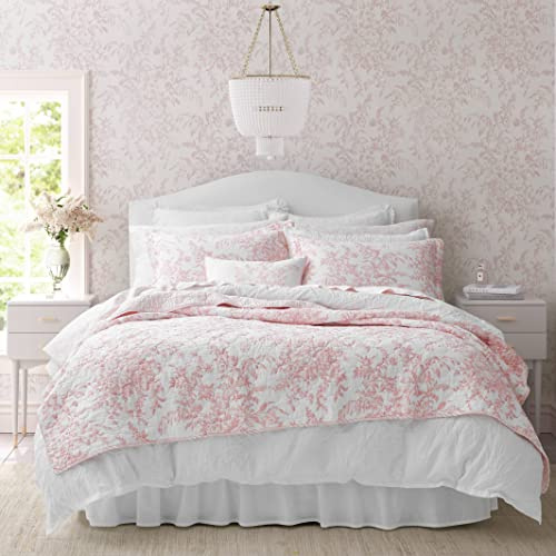 Laura Ashley - Juego de edredón Twin, Ropa de Cama Reversible de algodón con Funda a Juego, decoración Ligera para el hogar para Todas Las Estaciones (Bedford Rosa, Twin)