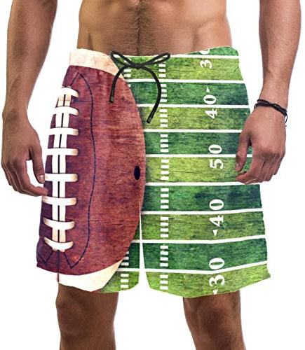 WOSHJIUK Herren-Badehose, schnell trocknende Boardshorts mit Netzfutter,Sport-American-Football-Feld,Strandshorts Herrenshorts