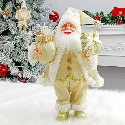 XFLYP Santa Claus Figurine, Father Christmas Standing Ornament, Holiday Statue, Ornament for Living Room, Desktop Decor, Fireplace, Parties, Gifts 12 Inch (Gold)