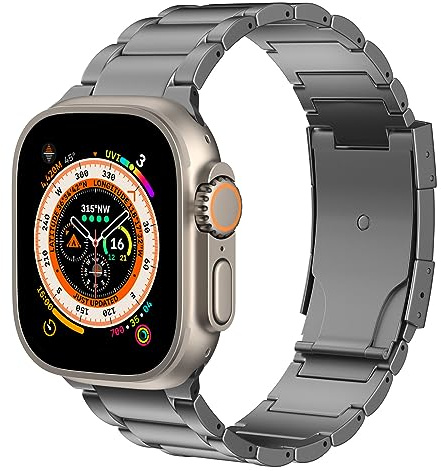 MoKo Titan Armband Kompatibel mit Apple Watch Ultra 3/2/1 Strap 49mm 46mm 45mm 44mm 42mm,Metall Ersatzarmband Uhrenarmband für iWatch SE3/SE2/SE Series 11 10 9 8 7 6 5 4 3 2 1,Grau
