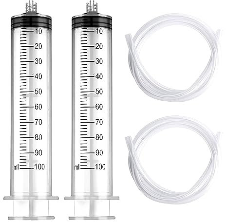 Seringue 100ml - Seringue Plastique (Lot de 2) - Seringue a Huile - Seringue en Plastique Réutilisable Avec Tuyau de 1m (seringue à huile)