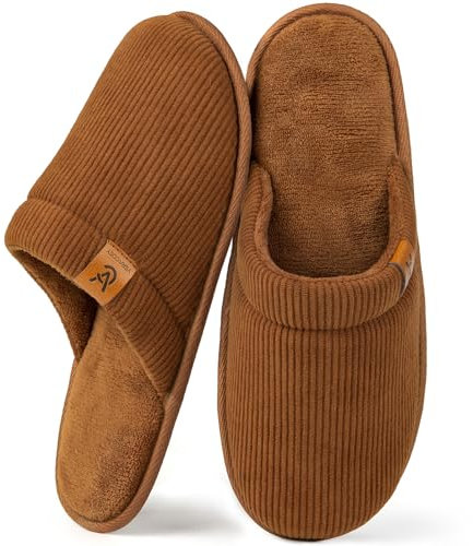 VeraCosy Men's Corduroy Scuff Slippers Soft Comfy Memory Foam Non-slip Indoor House Shoes Sugar Almond, 10-11 UK