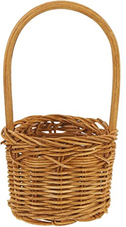 VILLFUL Rattankorb aus Dekorieren Zimmers Ihres Rattan Kleiner Natürlichen mit Griff Runder Tragbarer Blumenkorb für Hochzeiten