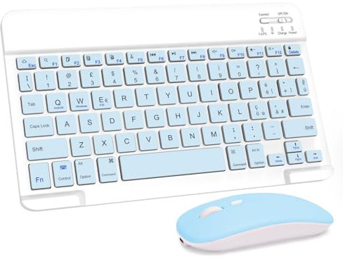LAMA Tastiera e Mouse Wireless, Tastiera Tablet Universale Ultra Sottile Ricaricabile, Tastiera Bluetooth Portatile per iPad/Tablet/iOS/Android/Windows/Laptop/Computer Desktop/Telefoni, Blu