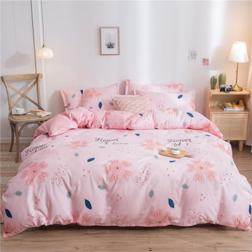 Odot Fleurs Parure de Lit 4 Pieces, Ensemble de Literie avec Housses de Couettes, Drap Plat et Taies D'oreillers, Set de Housse de Couette pour 1~2 Personnes (Feuilles Bleues,220x240cm)