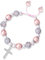 GAUEIOUR Girls Pink Cross Bead Bracelets,Gradient Beaded Stainless Steel Diamond Cross Pendant Bracelet, Adjustable Woven Beaded Bracelet, Girl's First Communion Gift, Christian Gift, Baptist Gift