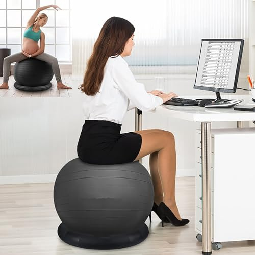 Yoga Ball Stuhl, Fitness Ball Stuhl mit aufblasbarer Stabilitätsbasis für Heim-Fitnessstudio, Büro, für Erwachsene/Schwangerschaft, Verbesserung der Sitzhaltung,Tragfähigkeit: 160 kg,55cm