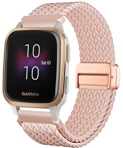 CUNUJIX Geflochtenes Armband Ersatz für Garmin Venu Sq/Venu Sq 2 Armband,20mm Elastisch Nylon Magnetverschluss Ersatzband für Garmin Venu Sq Music/Venu Sq 2 Music Damen Herren
