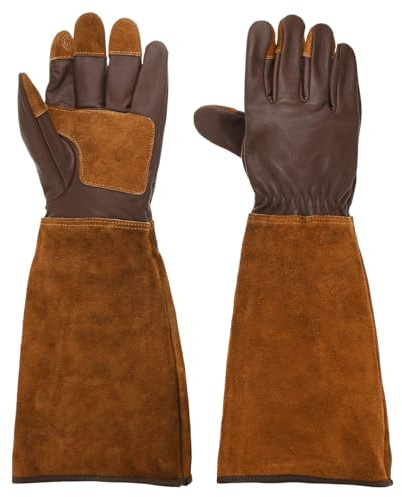PATIKIL XL Long Gardening Gloves, Cowhide Leather Rose Pruning Glove Brown | Thorn Proof Women Garden Gloves, for Women, Men, Planting, Pruning, Digging