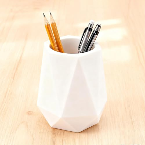 WJUAN Stiftehalter Rund, Silikon Stiftbecher, Stiftebecher Weiß, Geometrischer Stil, Ästhetisches Design, Geeignet für Die Aufbewahrung von Schreibwaren und die Organisation Von Kosmetika