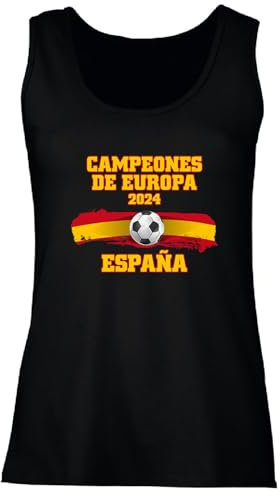 lepni.me Spanien Fußball Tanktop für Damen | Spanische Flagge Trikot | WM 2022 Meister der Europameisterschaft 2024 Top Fans (L Schwarz Mehrfarben)