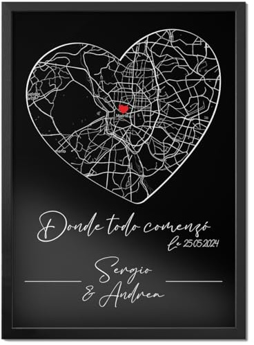 Pictalia - Affiche personnalisée pour couple Coeur Là où tout a commencé, Lieu de rencontre, date de rencontre, texte personnalisable, cadeau Homme Femme, Saint-Valentin, Amoureux, Cadeau couple