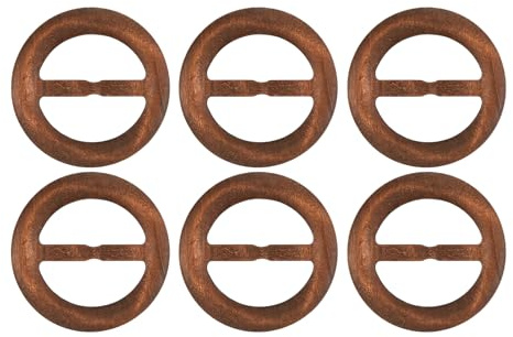 sourcing map 6 clip per t-shirt, 80 mm, in legno, ad anello, per sciarpe, cravatte, cerchi, alla moda, per vestiti, bottoni annodati per decorazione di abiti in seta da donna, colore marrone, 80mm