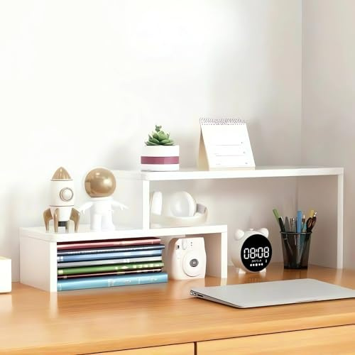 Schreibtisch-Organizer-Regal, Büro-Schreibtisch-Aufbewahrungsregal, Holz-Bücherregal, Schreibtisch-Bücherregal, Bücherregal aus Holz E68 (weiß, 60X17X23CM)