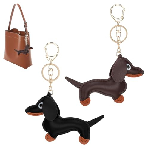 Celiodd 2 Stück Dackel Schlüsselanhänger, Personalisierte Dackel Geschenke Deko, Süßer Welpe Leder Tierisch, für Handtaschen Rucksäcke Dekorativen Schmuck