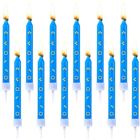 Tinoaly 12pcs Blue Hedgehog Theme Birthday Candles, Blue with Gold Ring Print Themed Candles, Cartoon Characters, Cake Topper, Boys Girls Birthday Wedding Party Decorations Supplies