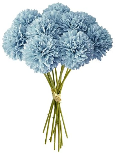 GIUSOBG Fiori di Ortensia Artificiale,12 Pezzi di Fiori di Palla di crisantemo di Seta,Bouquet Di Ortensia Finte,Ortensie Artificiali con steli,per Bouquet di Nozze,Casa,Giardino,Ufficio (Blu)