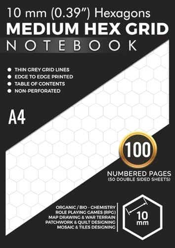 10 mm Medium Hexagons Hex Grid Paper Notebook A4: Edge to Edge Printed Grey Colour Hexagonal Graph | 100 Numbered Pages (50 Double Sided Sheets) with ... RPG War Gaming Maps & Terrains, Quilt Design