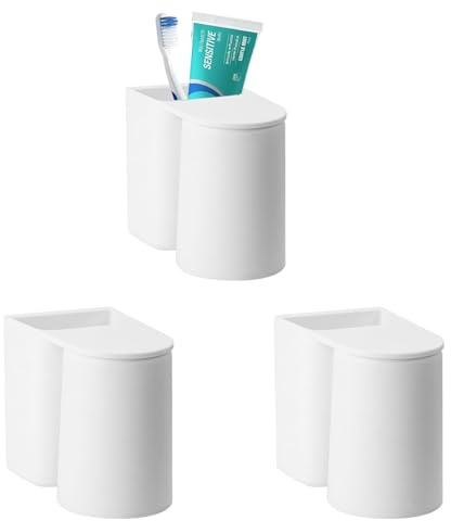 3PCS Zahnbürstenbecherhalter, Weiß Zahnbürstenhalter Ohne Bohren, Elektrischer Wandzahnbürstenbecher Set mit Magnetischem Becher, Zahnputzbecher Kunststoff für Family and Bathroom (3PCS Weiß)