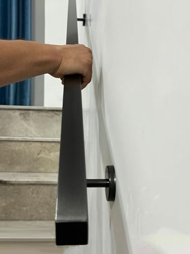 Handlauf Handläufe Geländer Treppen Handläufe Aus Edelstahl Für Außentreppen Wandmontage, 12 11 10 9 8 7 6 5 4 3 2 1 M Quadratisches Industriegeländer/ Handläufe Für Haustür/ Garage(Black,34ft/1036cm)