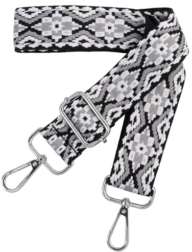 Schultergurt für Tasche Taschengurte zum Wechseln Verstellbar, Breit 3.8cm Taschengurt mit Silber Karabiner, Taschengurt Schwarz Weiß Grau für Handtasche Crossbody