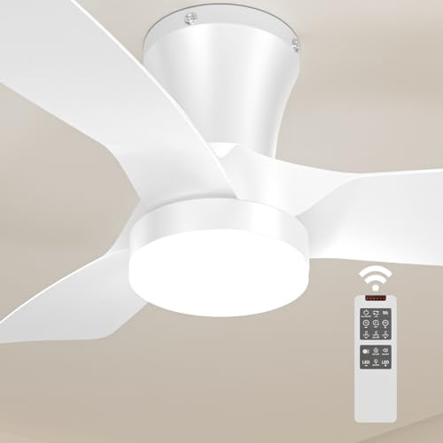 Epochglo Ventilador de Techo con Luz, 80CM, 3000K-5000K Regulable, 7 Velocidades, Aspas Reversible, 2200LM Ventiladore de Techo y Mando, DC Silencioso Temporizador Memoria, para Dormitorio, Blanco