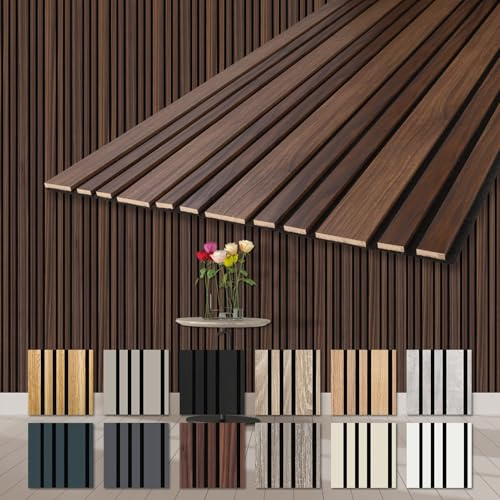 HEXIM Akustikpaneele 4 Stück 278x60cm Holz Mila - flexible Holzpaneele Platten Wandpaneele Wanddeko Kombipaneel Wandverkleidung Schalldämmung Akustikfilz braun (6.68m² Catania Oak)