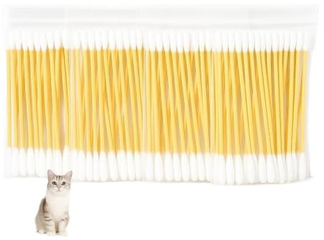 MFCGHXR Hunde Wattestäbchen Ohrreiniger 200 Stück – 15cm Lange weiche Baumwollstäbchen mit Holzgriff – große saugfähige Spitzen für gründliche Ohrenpflege bei Hunden und Katzen – für Haustierhygiene