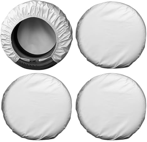 FALVFUN 4PCS RV Tire Covers, Anti-UV Waterproof Camper Wheel Protector, Tough Travel Trailer Truck Sun Snow Rain Tyre Protection Covers, Suitable for 27-29 Tire Diameter