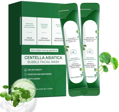 ERRECI Centella Asiatica Bubble Face Mask, Centella Asiatica & Hyaluronic Acid for Moisturizing & Hydrating, Remove Black and Control Oil, Deeply Clean & Daily Smoothing (12PCS×4G)