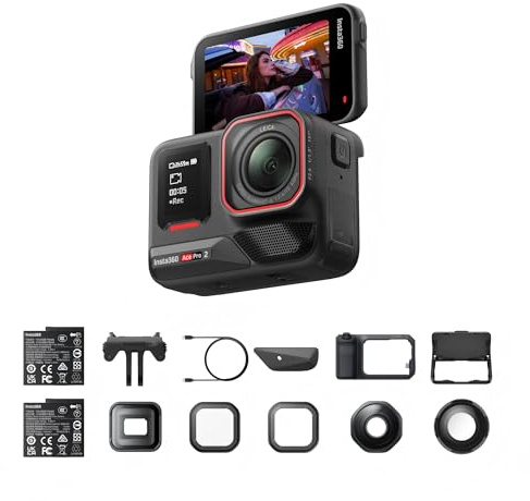 Insta360 Ace Pro 2 Pack vidéo Ultime – Caméra d’Action 8K co-conçue avec Leica, Grip Xplorer Professionnel pour Photo Urbaine, Objectif cinématographique, Macro, Grand-Angle