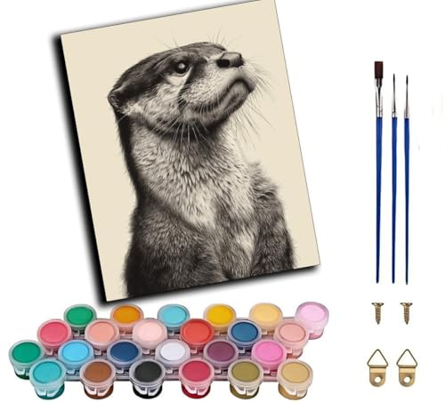 WANGWANGMIAO Malen nach Zahlen Erwachsene,Otter Portrait 16x 20 Zoll Leinen Segeltuch, DIY ölgemälde Urlaub Handgemalte Geschenke ab 5 Öl Wanddekoration,ohne Rahmen