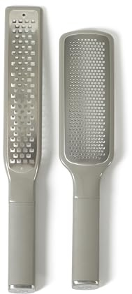 Calphalon Edge 2 Piece Stainless Steel Handheld Cheese Grater and Lemon Zester W/Covers & Rubber Handles - Taupe