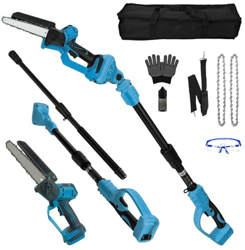 2-in-1 Akku Hochentaster Ast Kettensäge für Makita 18V, 6 Zoll Elektrische Säge Gartenschere mit Teleskopstiel Teleskop Hochentaster Profi-Astsäge Arbeitshöhe 4,5m für Baumschnitt(Ohne Akku)