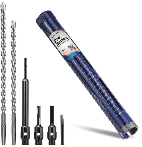 DaduoRi Pro 32mm x 240mm Core Drill Bit Set, Include 3 Adapters(240mm & Regular SDS Plus, Hex), 2 Extra Long Centre Bits - For Deep Holes Core Drill in Concrete, Brick, Block, Stone - 1/2 BSP Thread