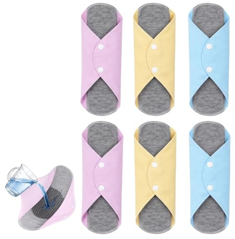 6 PCS Reusable Period Pads, 3 Patterned and 3 Solid Colour Washable Sanitary Pads, Soft Cloth Panty Liners for Women, Eco Friendly Feminine Care Essentials