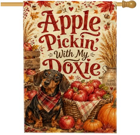 Bandiera rustica per casa del cane, rustica mele fantasiose zucche autunnali in iuta rossa su entrambi i lati, bandiere decorative per portico esterno, prato, cortile, patio, ingresso, 71 x 101 cm