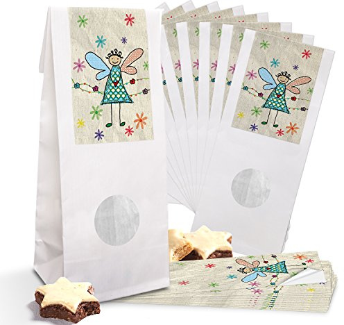 Logbuch-Verlag 10 kleine weiße Blockbodenbeutel mit Fenster und Engel Aufkleber Gastgeschenke Kommunion Taufe 8 x 5 x 24 cm