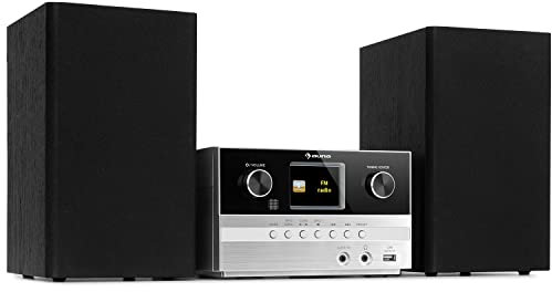 Auna Radio Portatile, Radio DAB con Bluetooth e Lettore CD, Radio FM/DAB/DAB+, Sistema Stereo AUX, Radio Dab Casa con Display LCD, Telecomando, Streaming Spotify & MP3, Radio Vintage con 2 Casse