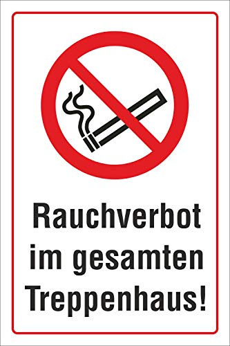 Schild Rauchverbot im Treppenhaus Rauchen verboten 300 x 200 mm | 3 mm Alu-Verbund, wetterfester UV-Direktdruck, robust und langlebig, Made in Germany