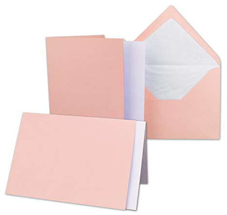 50x Karten-Set DIN B6-12 x 17 cm - 120 x 170 mm - Falt-Karten mit Brief-Umschlägen & Einlege-Blättern - Gerippte Struktur Oberfläche - Altrosa - Vintage Einladungskarten
