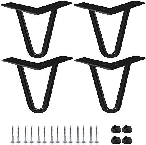 Btowin 4-teiliges Set mit Haarnadelfüßen, robust, Metall, Möbelfüße mit Bodenschutz aus Gummi und Schrauben, für Zuhause, DIY, TV-Projekte, Sofa, Kabinett – Schwarz