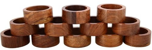 Ajuny 12 Stück Handgefertigter Runder Serviettenring aus Holz Schlicht Dekorativ 1.5 Zoll, Serviettenhalter für den Täglichen Gebrauch Abendessen Hochzeitsfeier Esstisch Dekoration, 12er Set