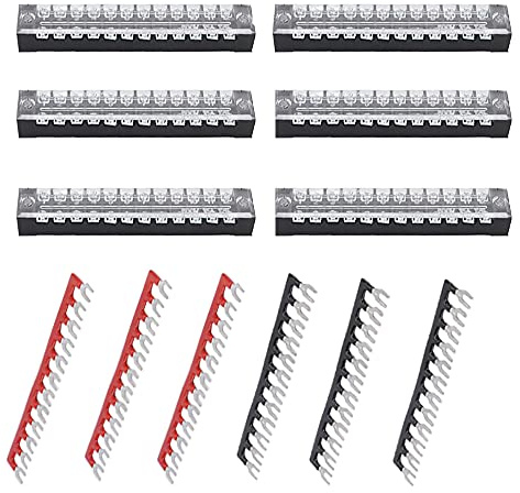 Ruidee 6 Set Morsettiera Distribuzione Elettrici Morsettiera a Striscia 600V 15A Strisce Pin Terminali a Vite a Doppia Fila+ Terminali Preisolati 400V 15A Barriere Ponticelli (TB1512)