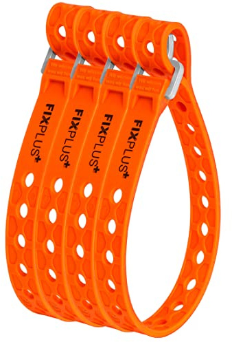 Fixplus Strap 4-pack Nano Slim Fit – spännrem för säkring, fastsättning, buntning och fastspänning, tillverkad av specialplast med aluminiumspänne 40 cm x 1,2 cm (orange)