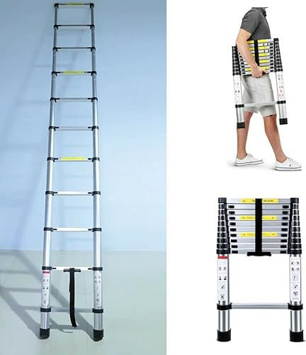 Scaletta Telescopica Alluminio con 13 Gradini, Scala Allungabile 5 Metri, Scala Portatile e Leggera, Forte e Stabile, Multiuso, Portata 150 kg, Norma EN131