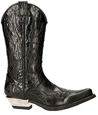 New Rock 7921 S1 Herren Schwarz Flame Western Cowboystiefel mit Reißverschluss 45