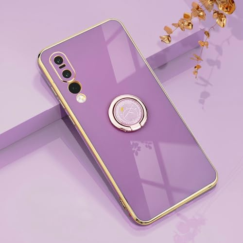 Rokmym Huawei P20 pro Hülle,Weiche Silikon Handyhülle mit 360 Grad Ring Ständer für Magnetische Autohalterung Metallrahmen Case Cover für Huawei P20 pro