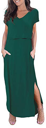Smallshow Abito Allattamento Donna Lungo Split Vestiti Premaman Eleganti Estivi Deep Green M